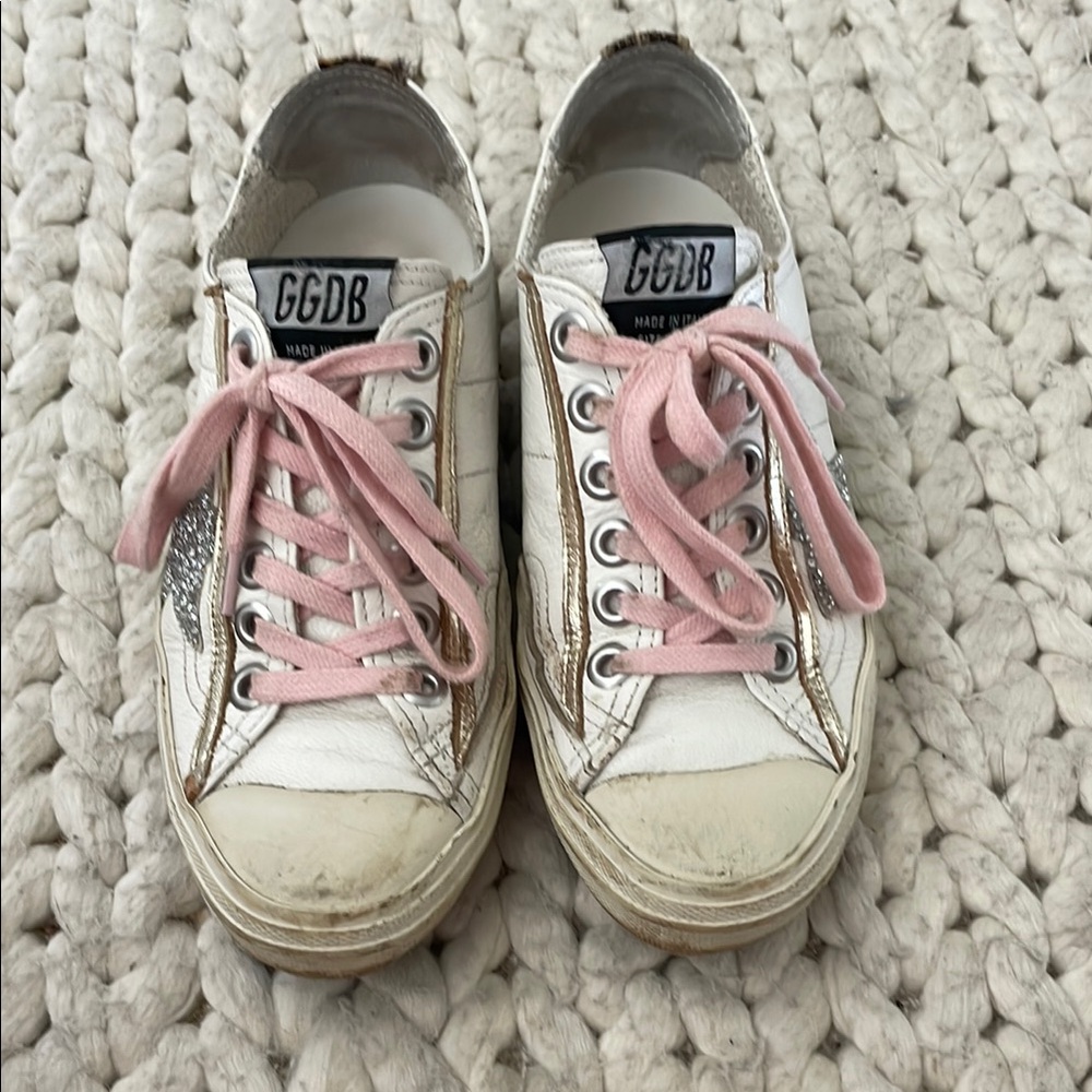 Golden Goose White Sneakers with Pink Laces